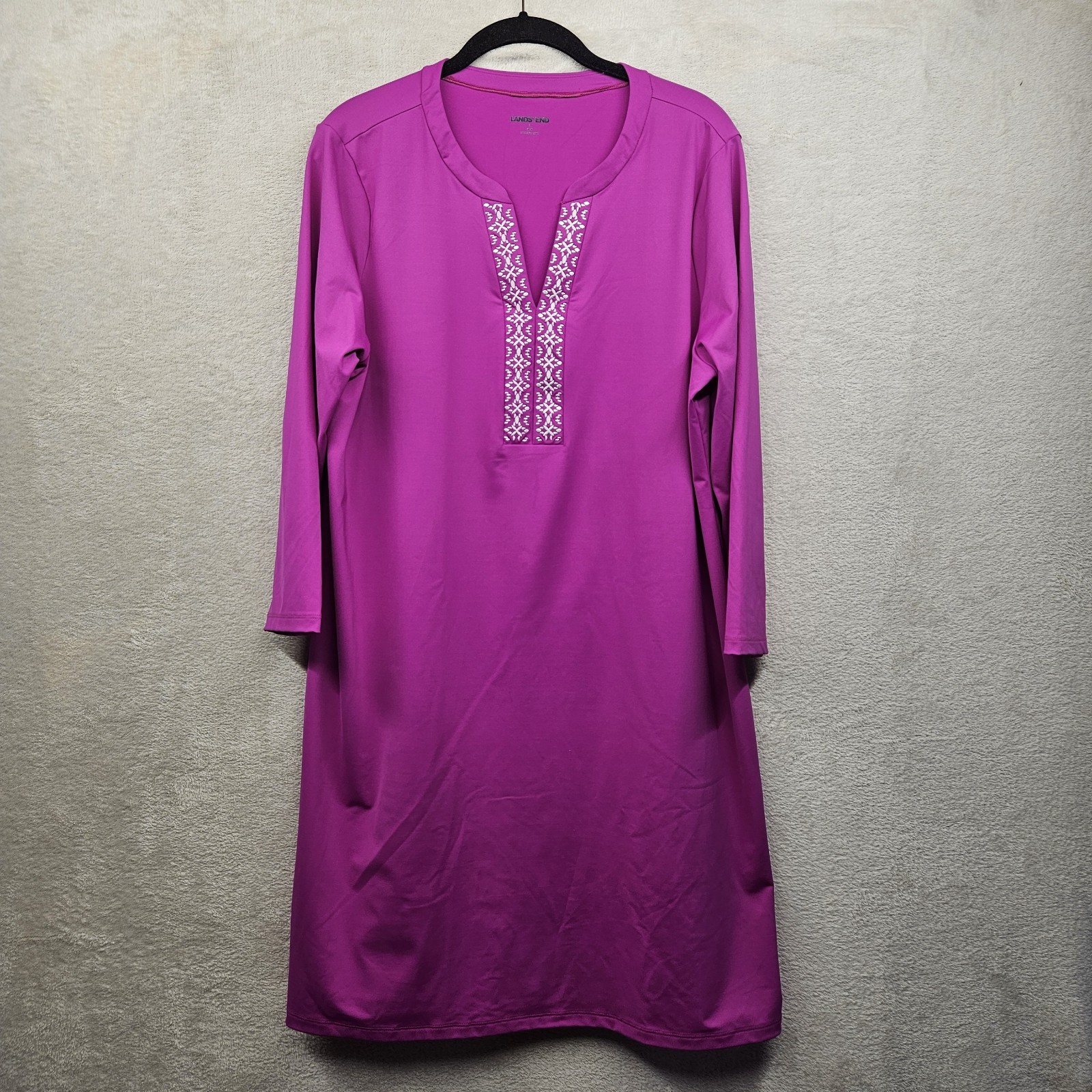 Lands End Dress Womens L 14-16 Fuchsia Cover Up Midi Resort Wear Nylon Blend