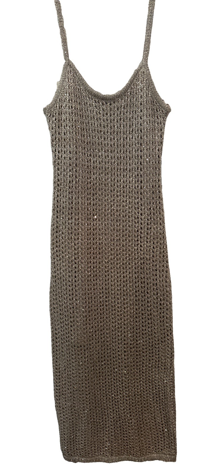 bar iii Maxi Dress Gold Sparkle Knit Straps Lined Party Beach Body Con Cover Up