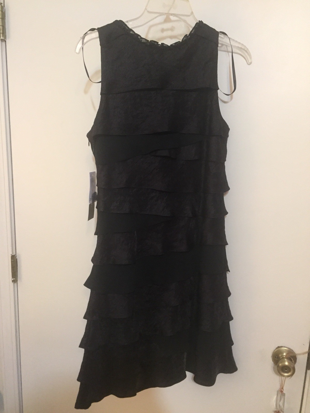 S.L. Fashions Sz 8 Black Beaded Layered Ruffle Evening Party Cruise Dress