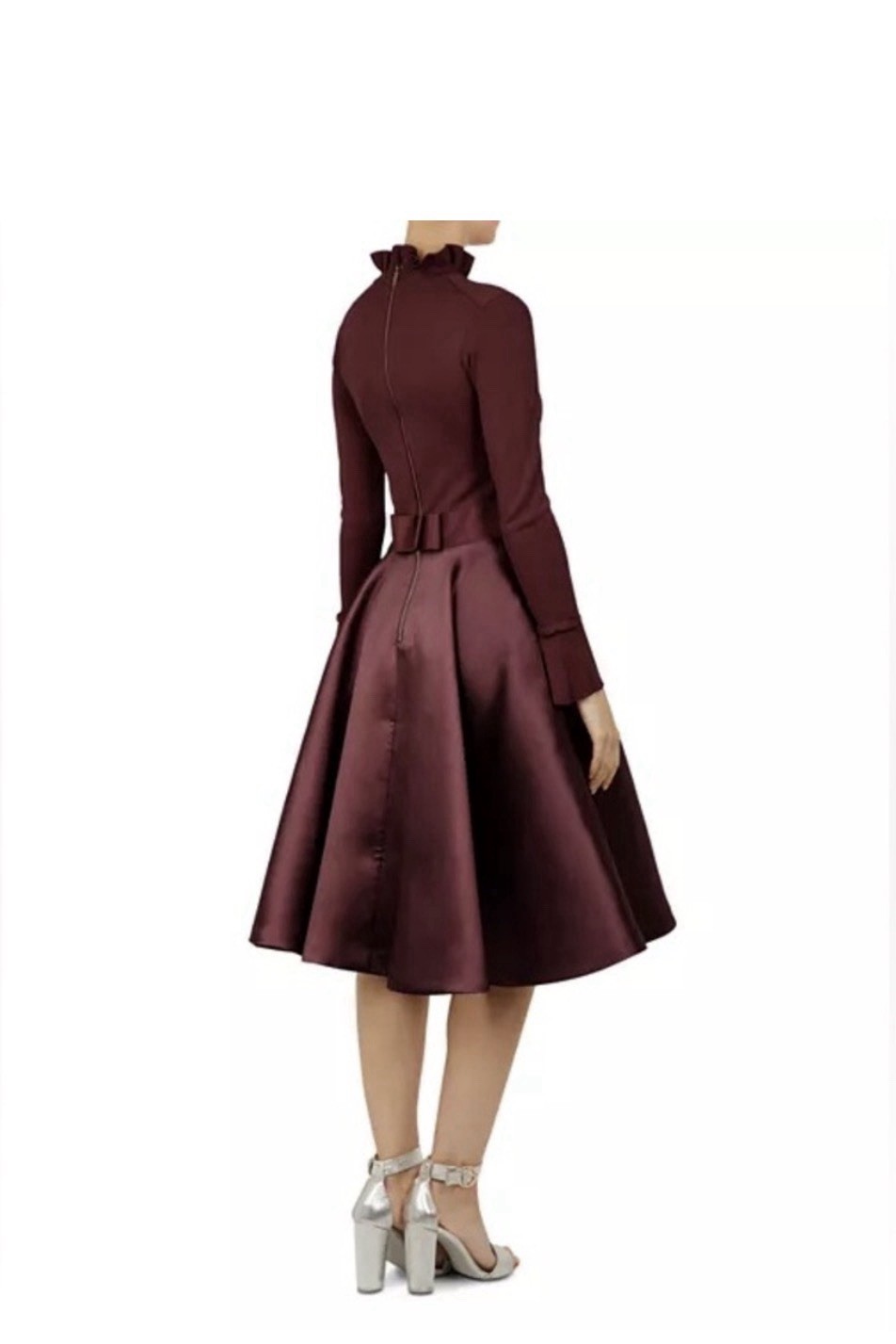 Ted Baker Zadi Cocktail Dress Fit & Flare Frill Neck Maroon Red Sz M3 Us Size 8