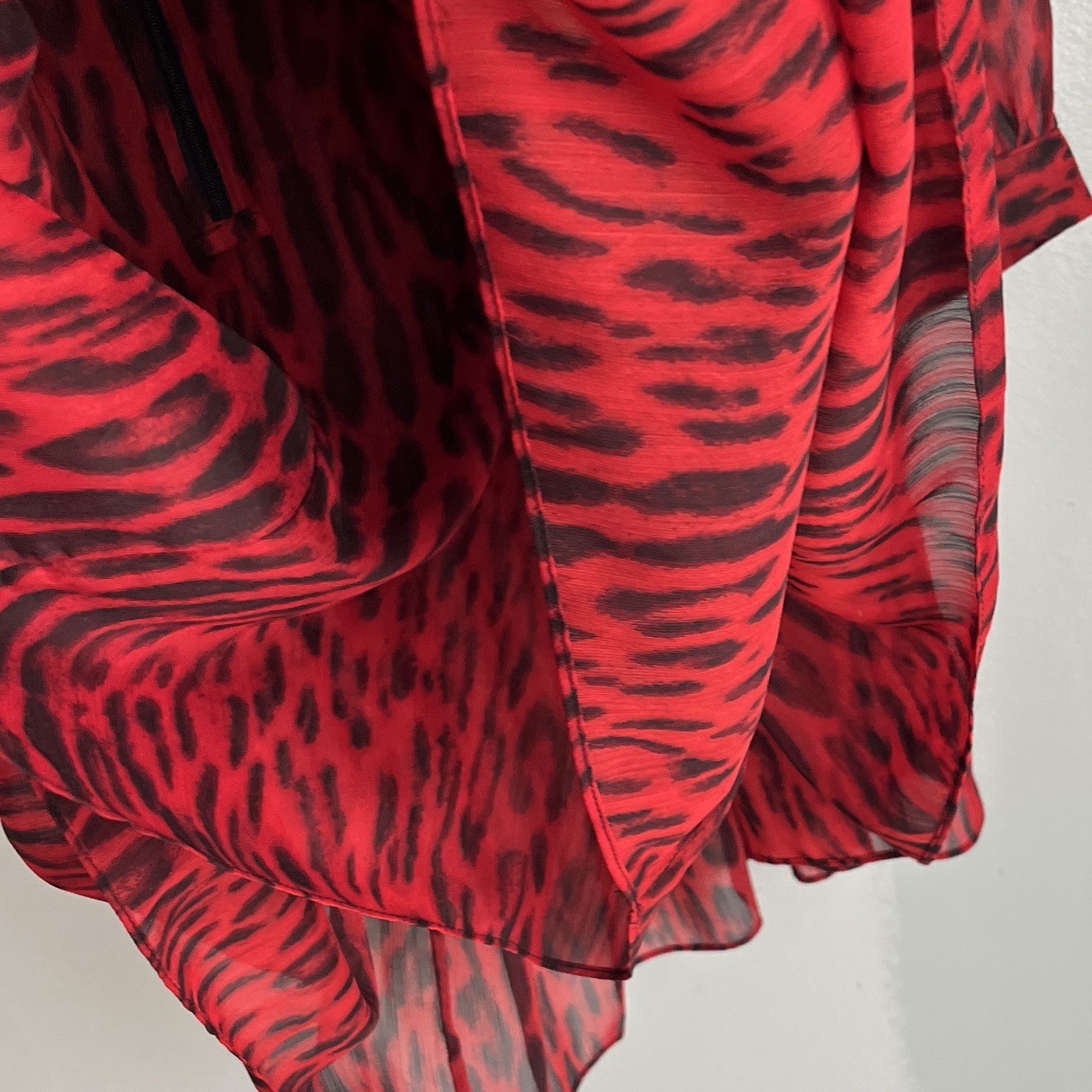 Michael Kors Leopard Print Georgette Mini Dress Red Blaze Long Sleeve 8 NWT