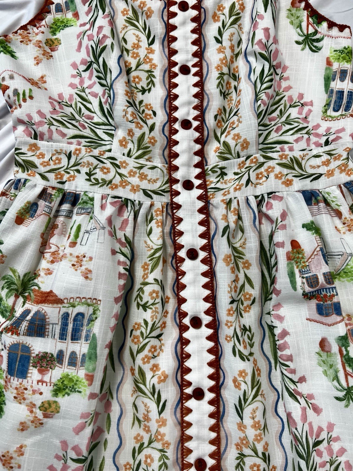 🔥NWOT En Saison Alaia Scarf Print Mini Dress Ivory Terracotta Medium