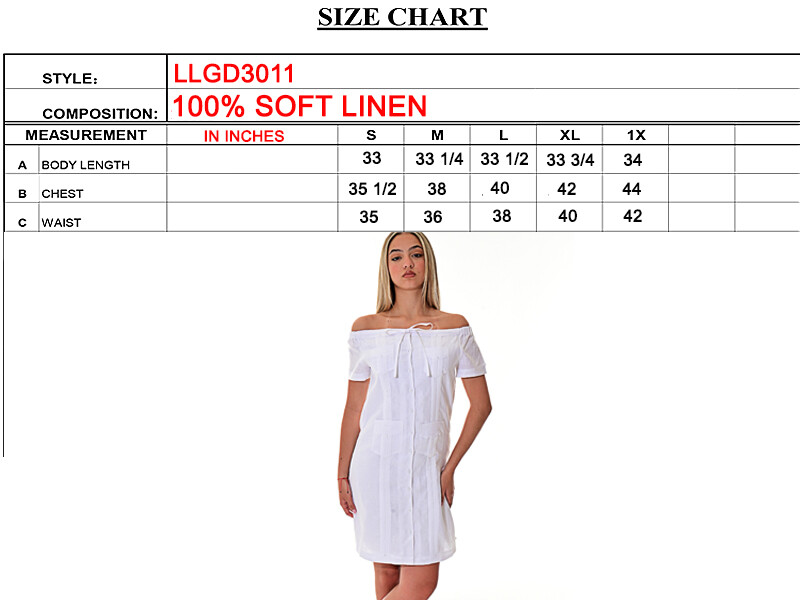 Ladies Lt. Blue 100% Soft Linen Traditional (4) Pocket Guayabera Dress -LLGD3011