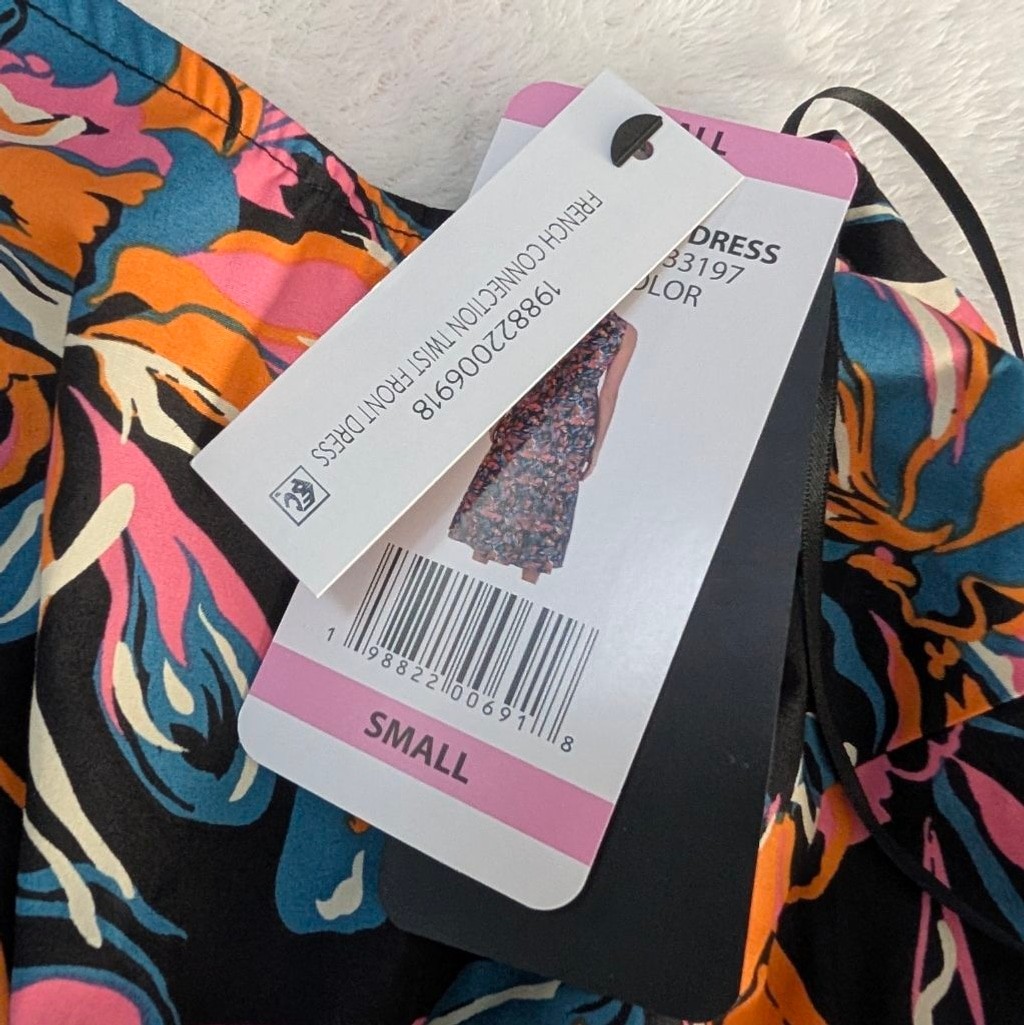 French Connection Twist Front Black Multicolor Floral Maxi Dress – Small – New