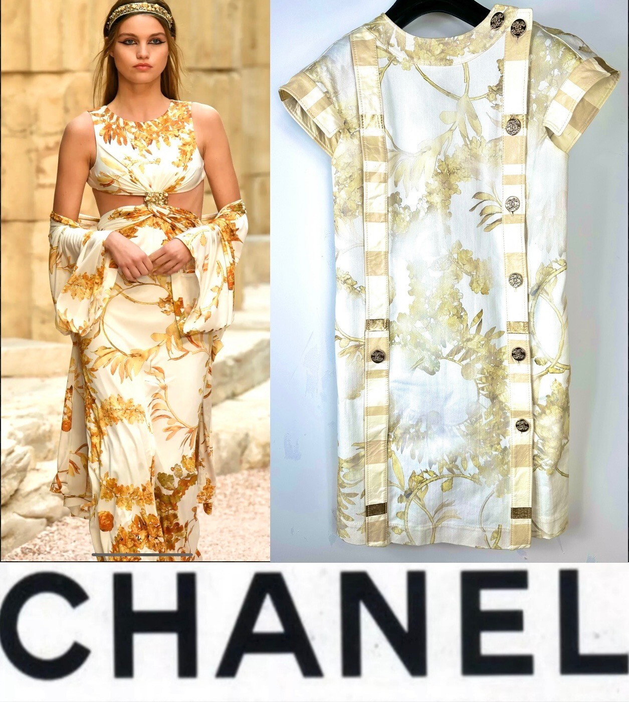 New Chanel 2018 Greece White Denim Gold Leather Mini Dress 34 36 2 4 Logo 18c S
