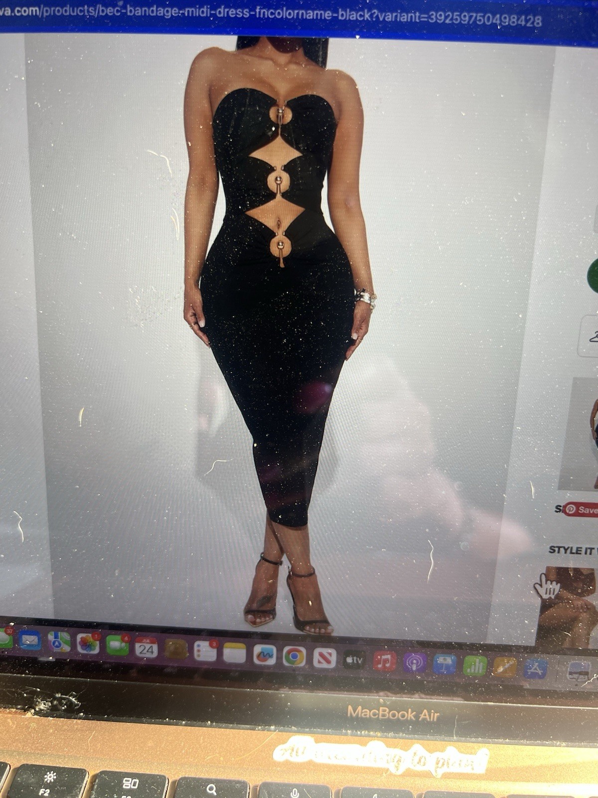 Womens XS Black Solid Sweetheart Neck Strapless Cutout Ring Stretch Midi Dress