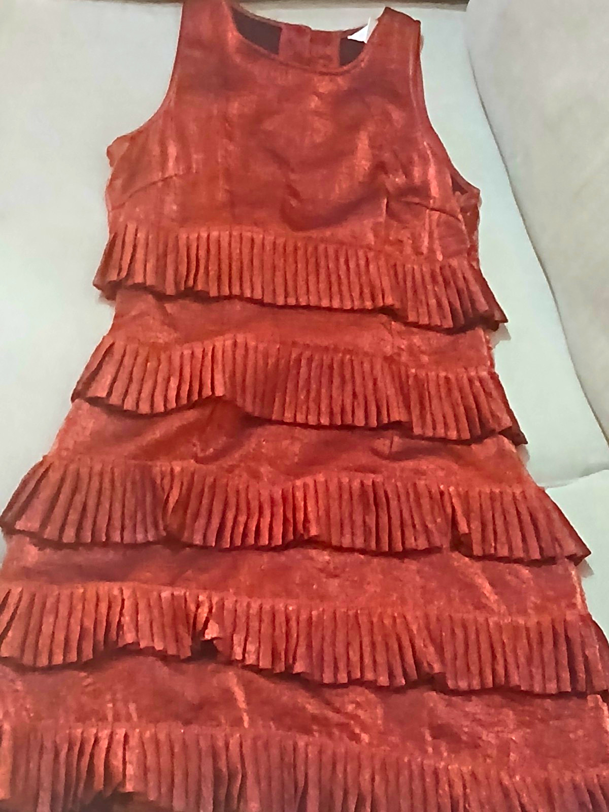 Esley Shimmering Burgundy Layered Dress Sleeveless Size S Pleated Tiers Chic