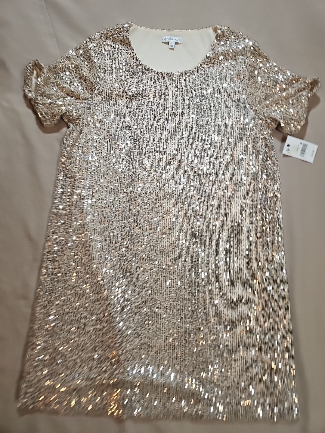 Ophelia Roe Womens Sequin Evening HolidayParty Dress Gold Pullover Stretch Large