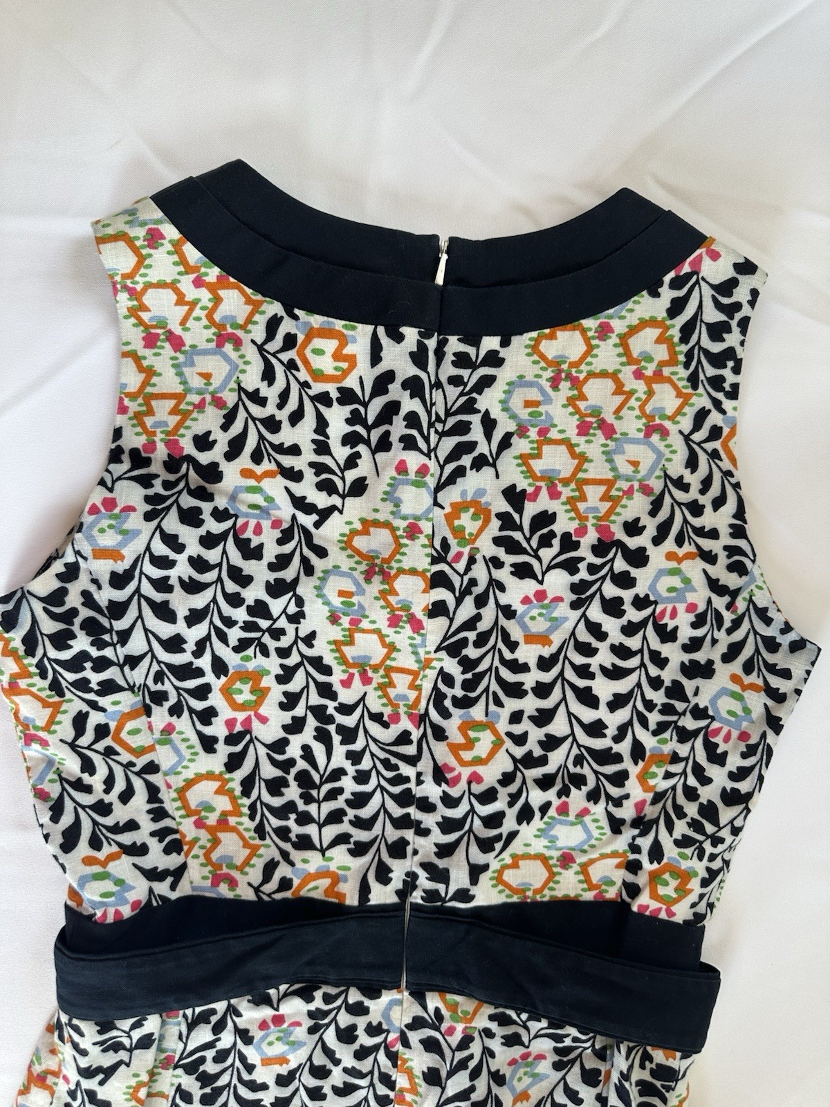 Tory Burch Melanie Printed Linen Shift Dress Navy Orange Floral Size 4 Excellent