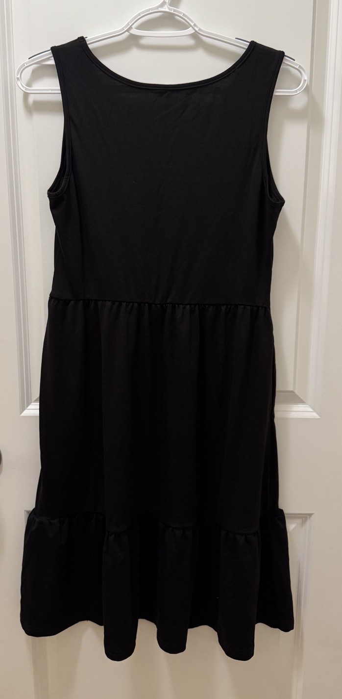 Anrabess Womens Medium Sleeveless Tiered Maxi Sundress Black Flowy Casual Beach
