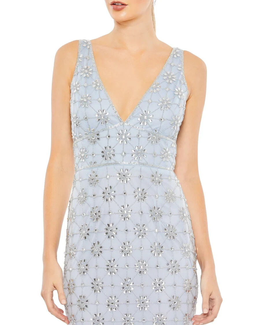Mac Duggal Powder Blue Floral Beaded Column Gown Size 4 $398