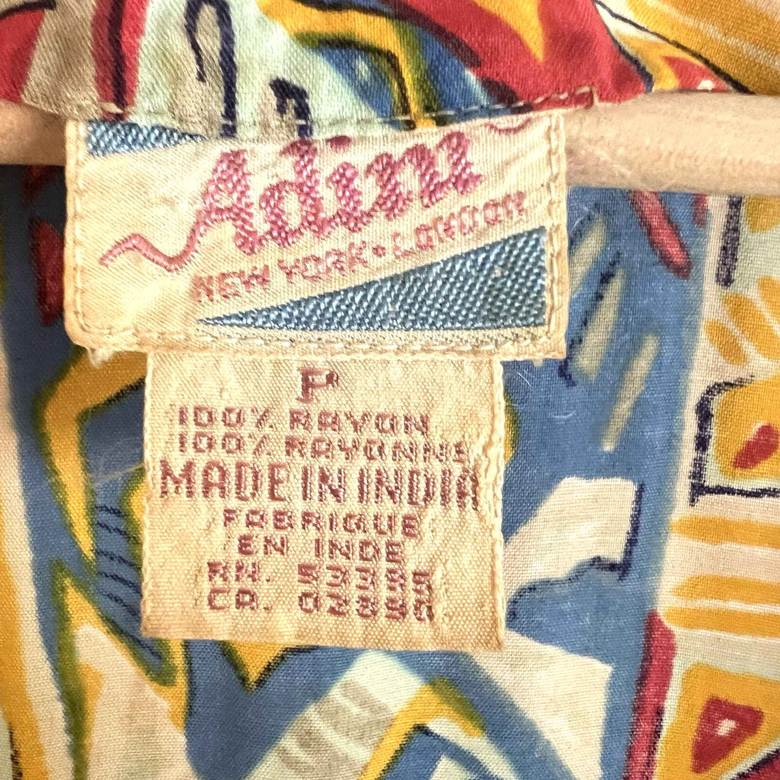 Vintage Adini Abstract Geometric Rayon Midi Dress Made India L Colorful 90s