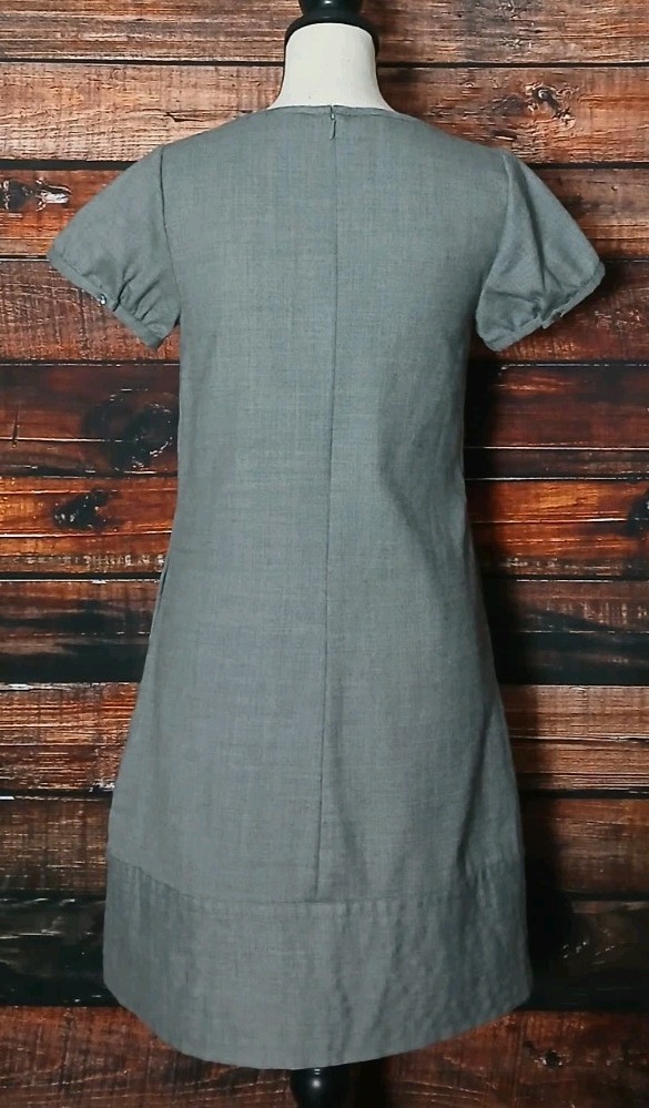GAP Dress Size 2 Gray Wool Blend Ruffle Neckline Short Sleeve Pockets 2008