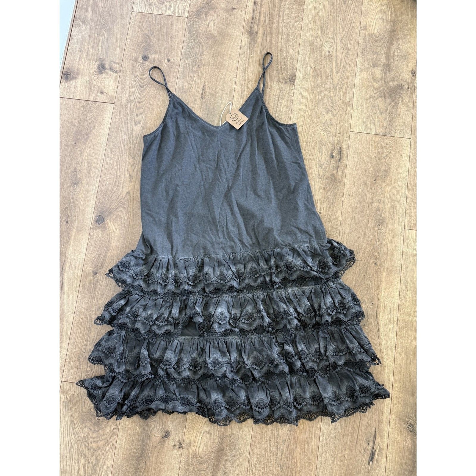 A RARE BIRD L/XL NWT Vintage Handmade Ruffle Lagenlook Boho Slip Dress Long Midi