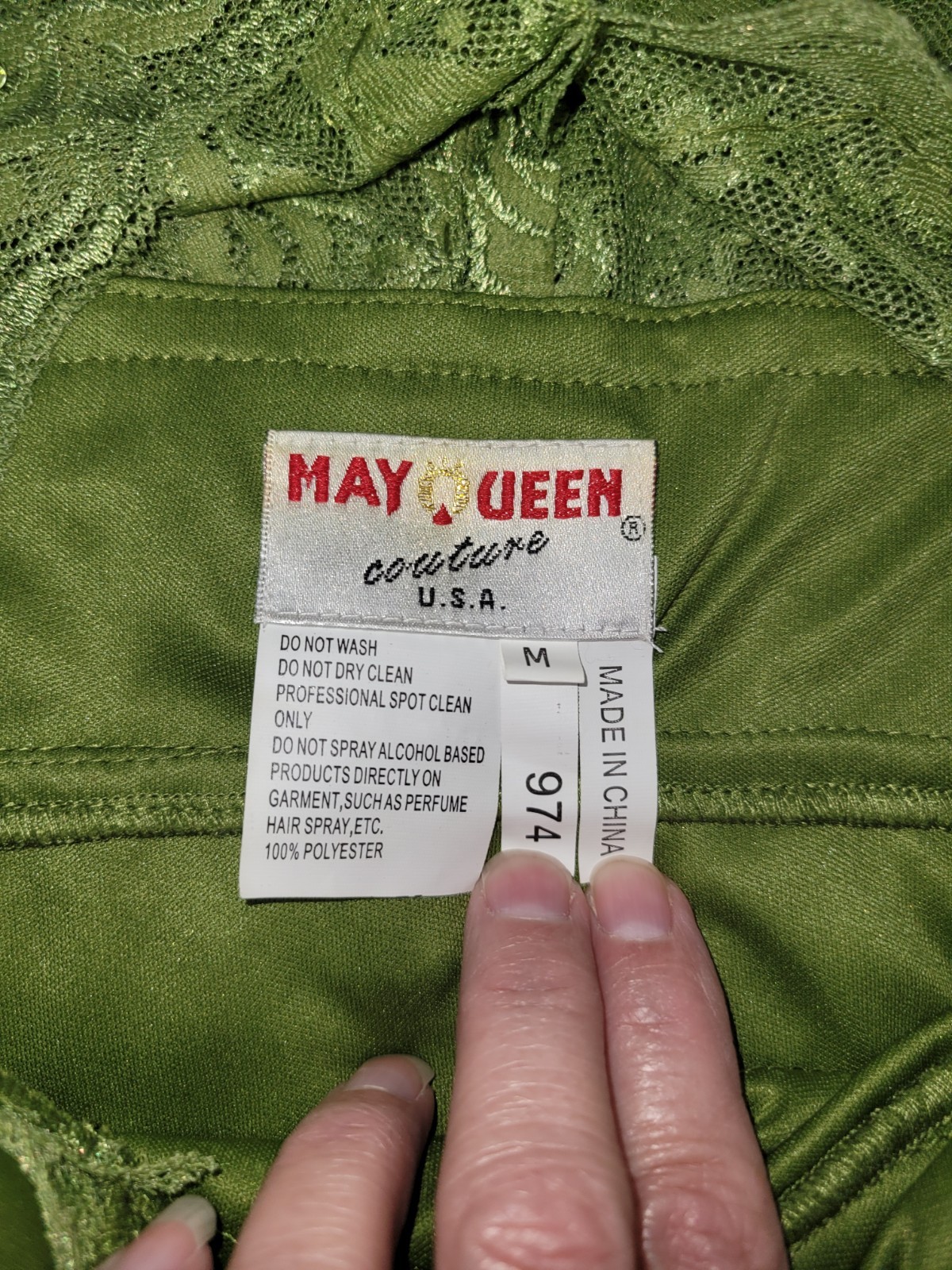 May Queen Beaded Green Dress Size Medium