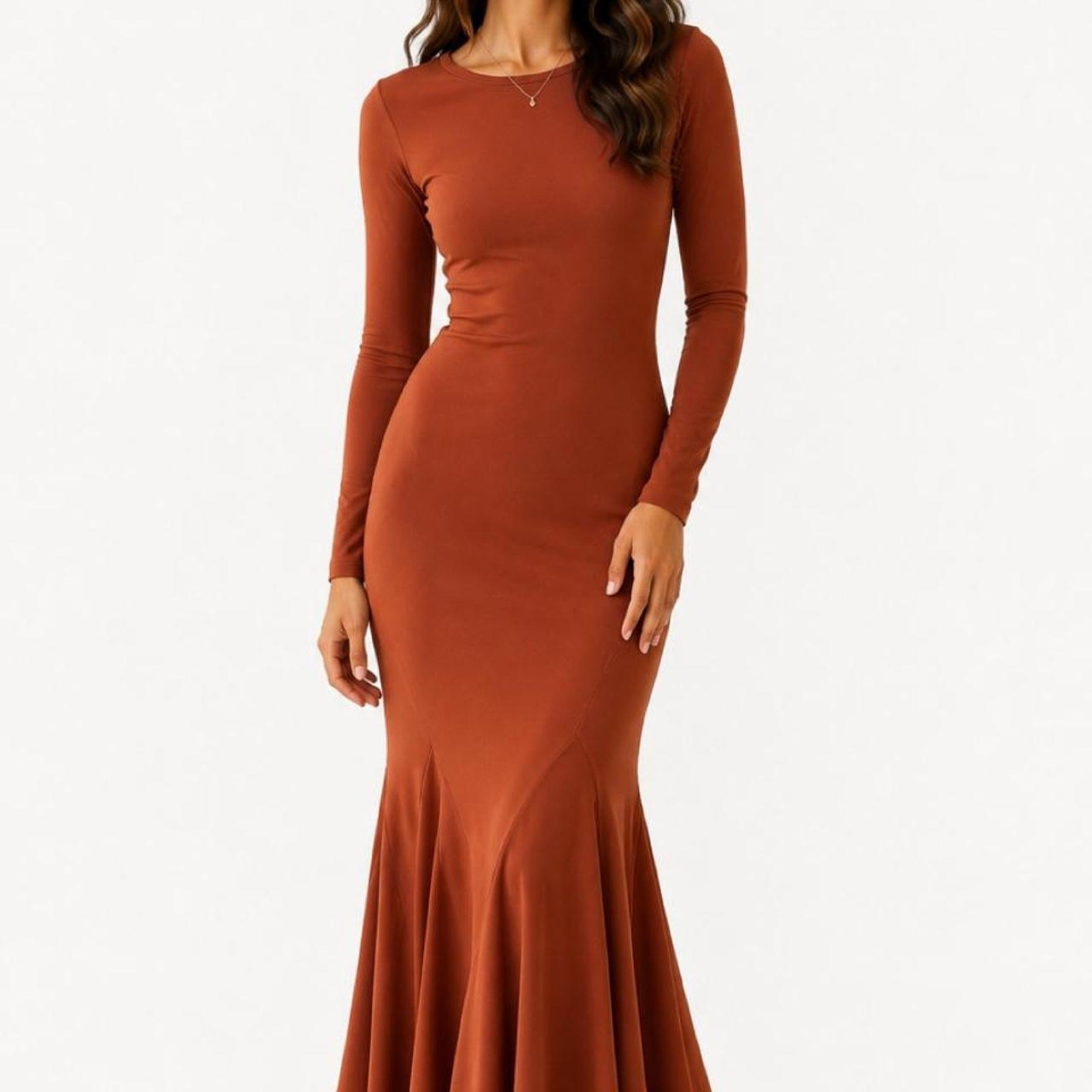 Rust/copper colored body con dress no label size small mermaid cut