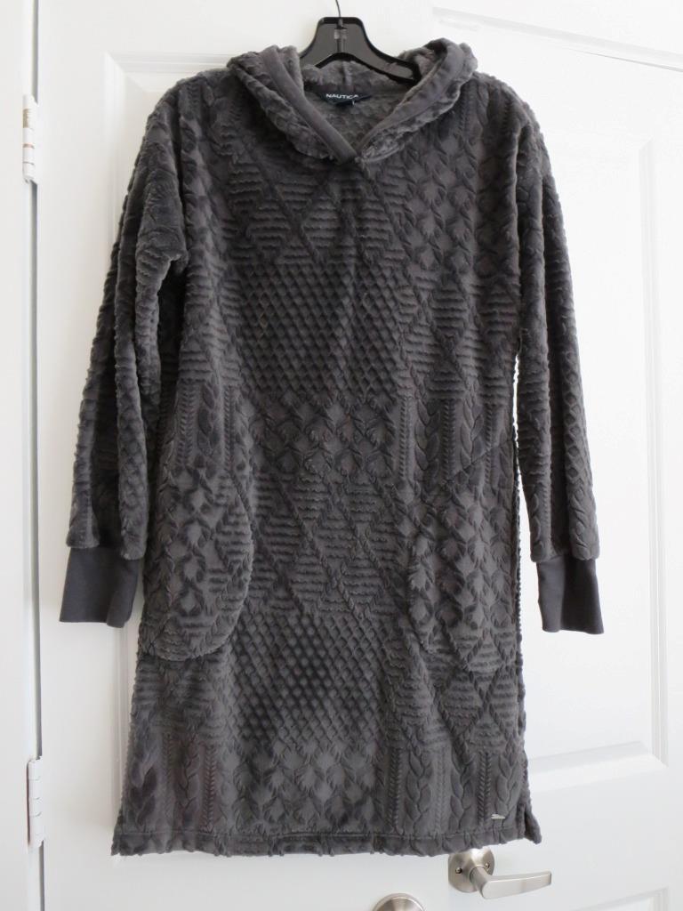Nautica Faux Shearling Gary Hooded Long Pullover Dress Sz XS