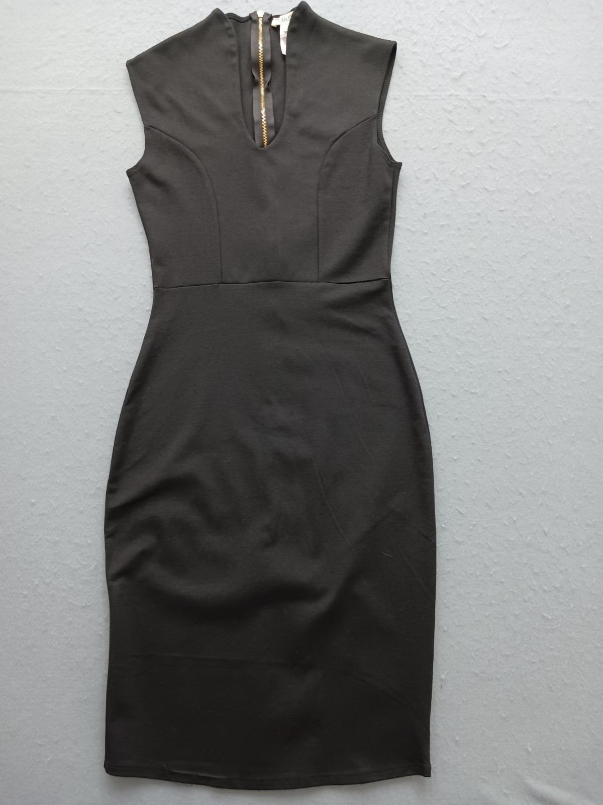 Kolla Coter Women S Dress Black Rayon Blend Bodycon Sleeveless Midi Zip Back