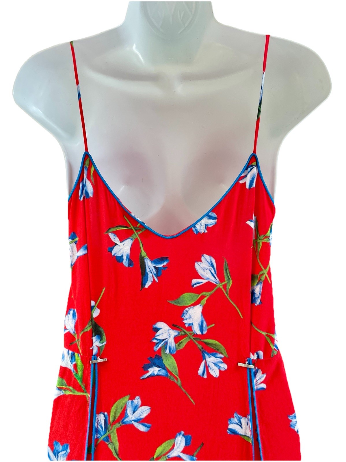 Rag & Bone Red Floral Slip Dress Small S Piping Trim Unbelted $495 Summer Pleats