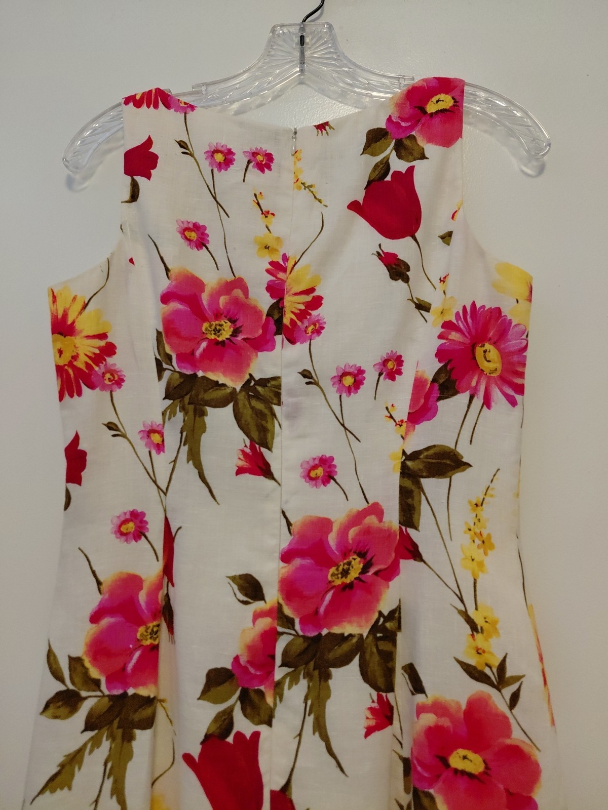 Jones New York 100% Linen Floral Shift Dress Sleeveless White Pink Yellow 4
