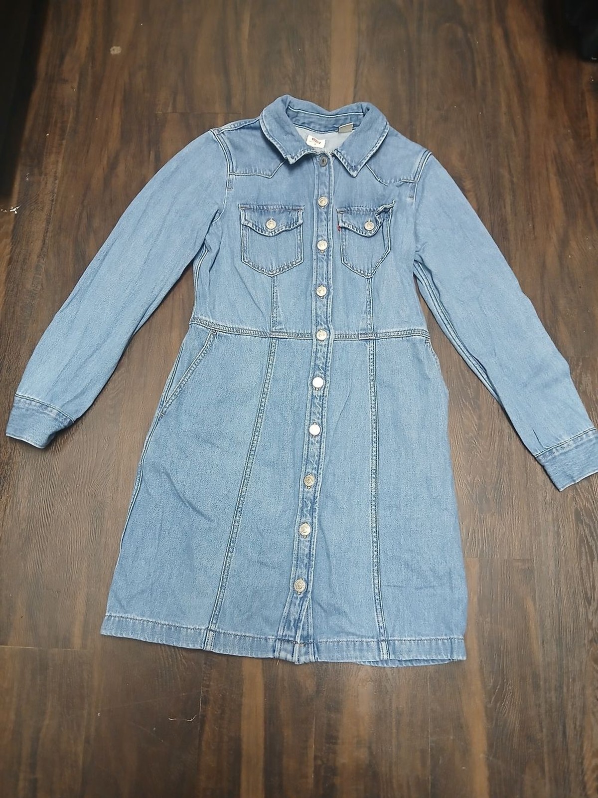 Levi’s Medium Blue Denim Button-Front Shirt Mini Dress