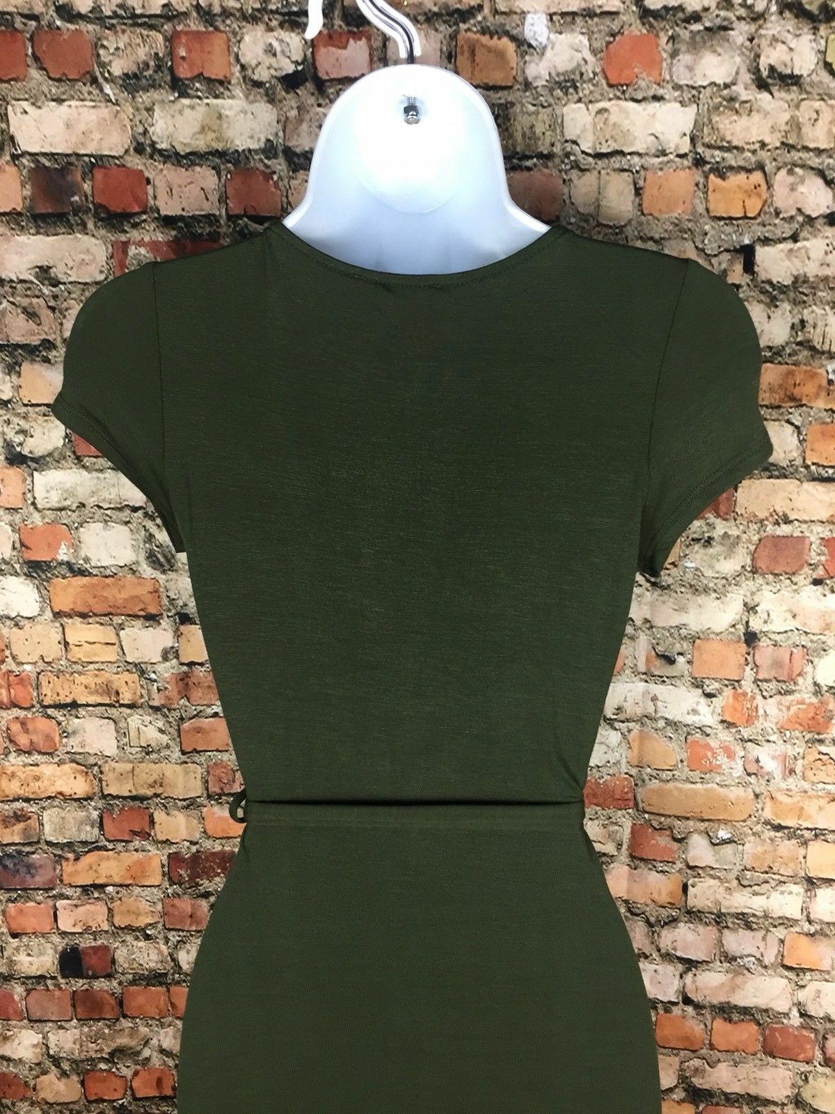 Poetry Asymmetrical Mini Wrap Dress Olive Green Stretch Soft V Neck Vintage New