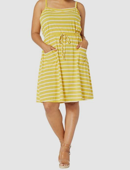 Junarose Women’s Yellow Plus Tilda Striped Sleeveless Sheath Dress Size M