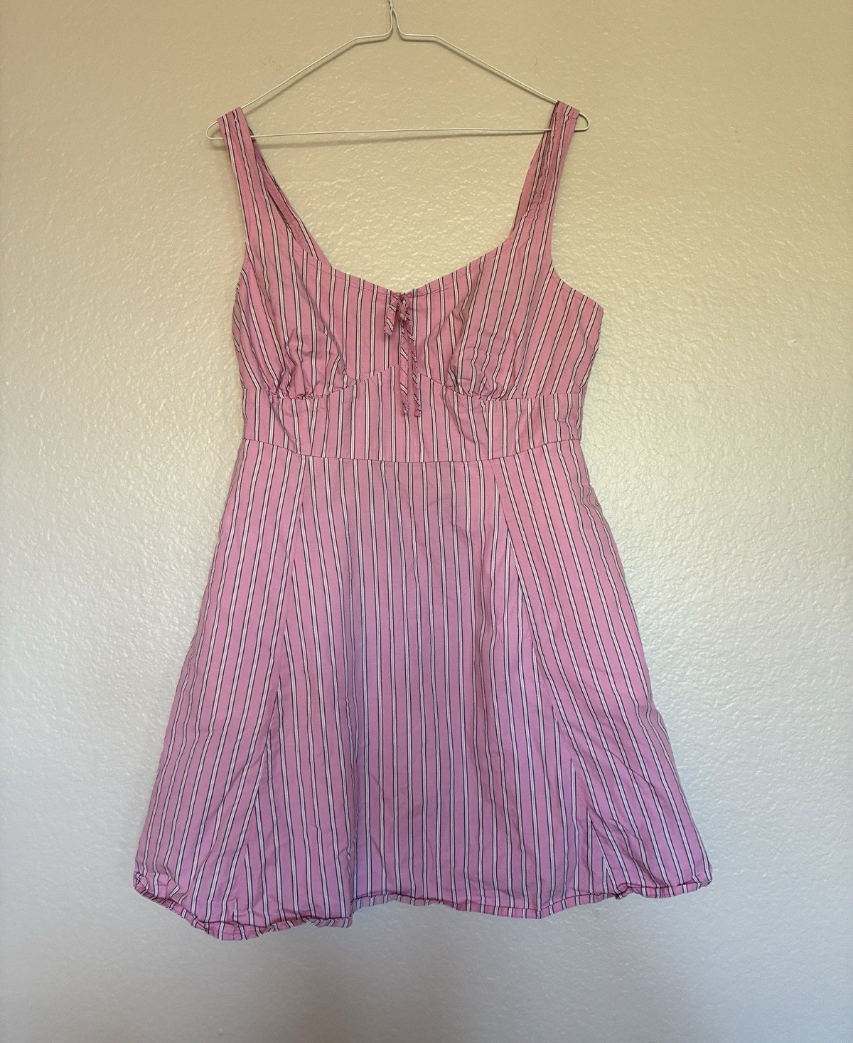 Old Navy 100% Cotton Pink Babydoll Vertical Striped Dress Pockets Y2K Coquette