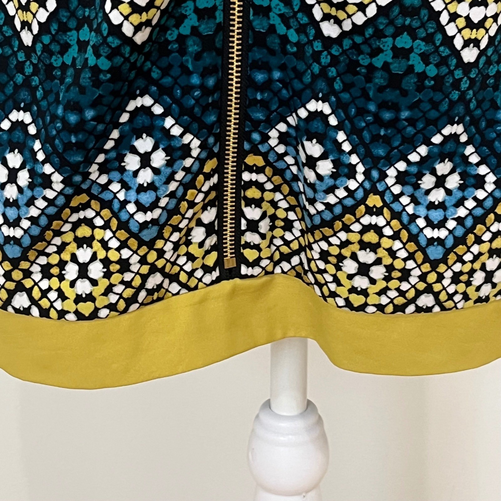 Eliza j geometric mosaic print shift sheath dress full zip women 4 black green