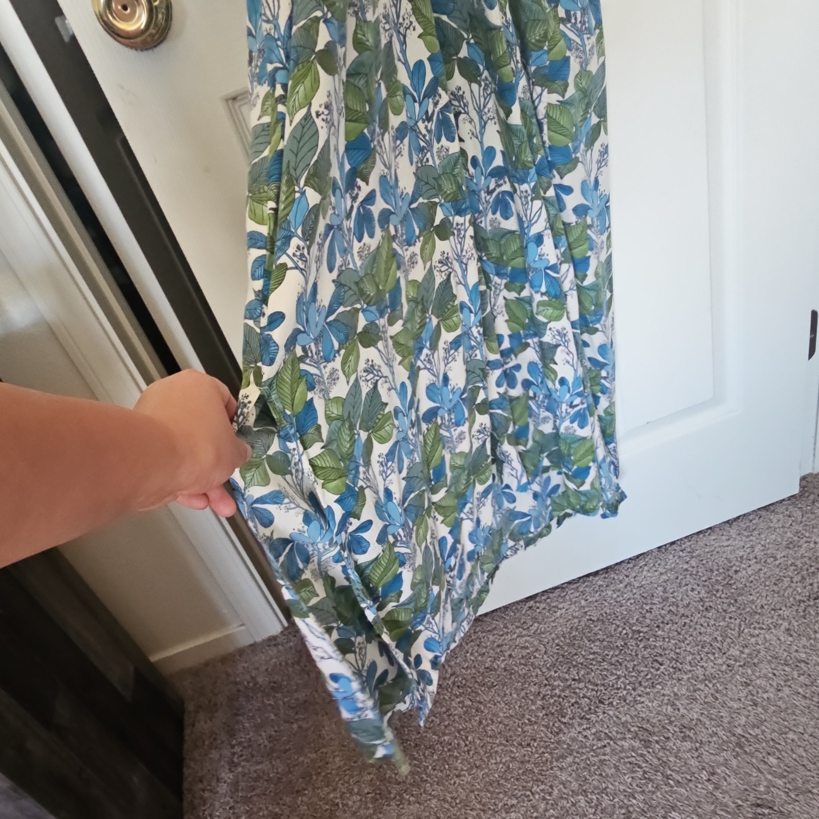 Pataloha Blue Green White Floral V-Neck Strappy Sleeveless Maxi Dress Pockets M