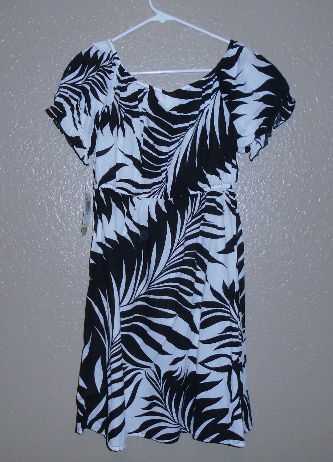 2Bamboo Black & White Print 100% Cotton Empire Waist Beach Dress Medium $79 NWT