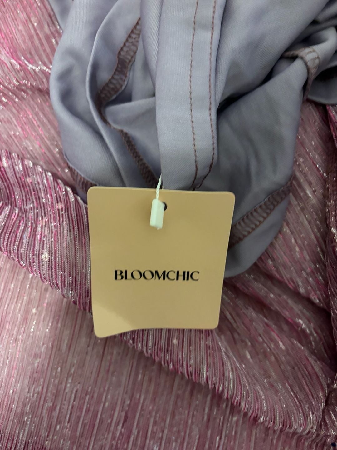 BloomChic V-Neck Metallic Pleated Ruffle Sleeve Maxi Dress