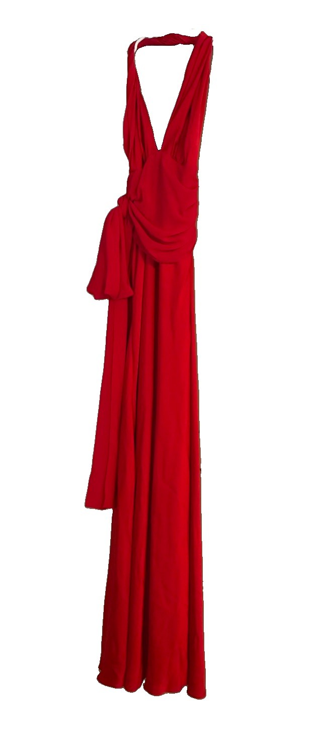 Delaru brand Red 2000s Prom Dress Halter with Twist Detail Tie Waist Size 4