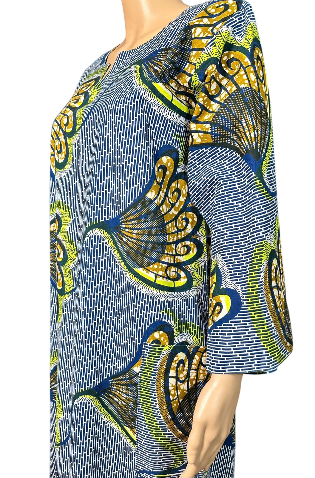 Vintage African Ankara Wax Print Caftan Maxi Dress Cotton Handmade Pockets M