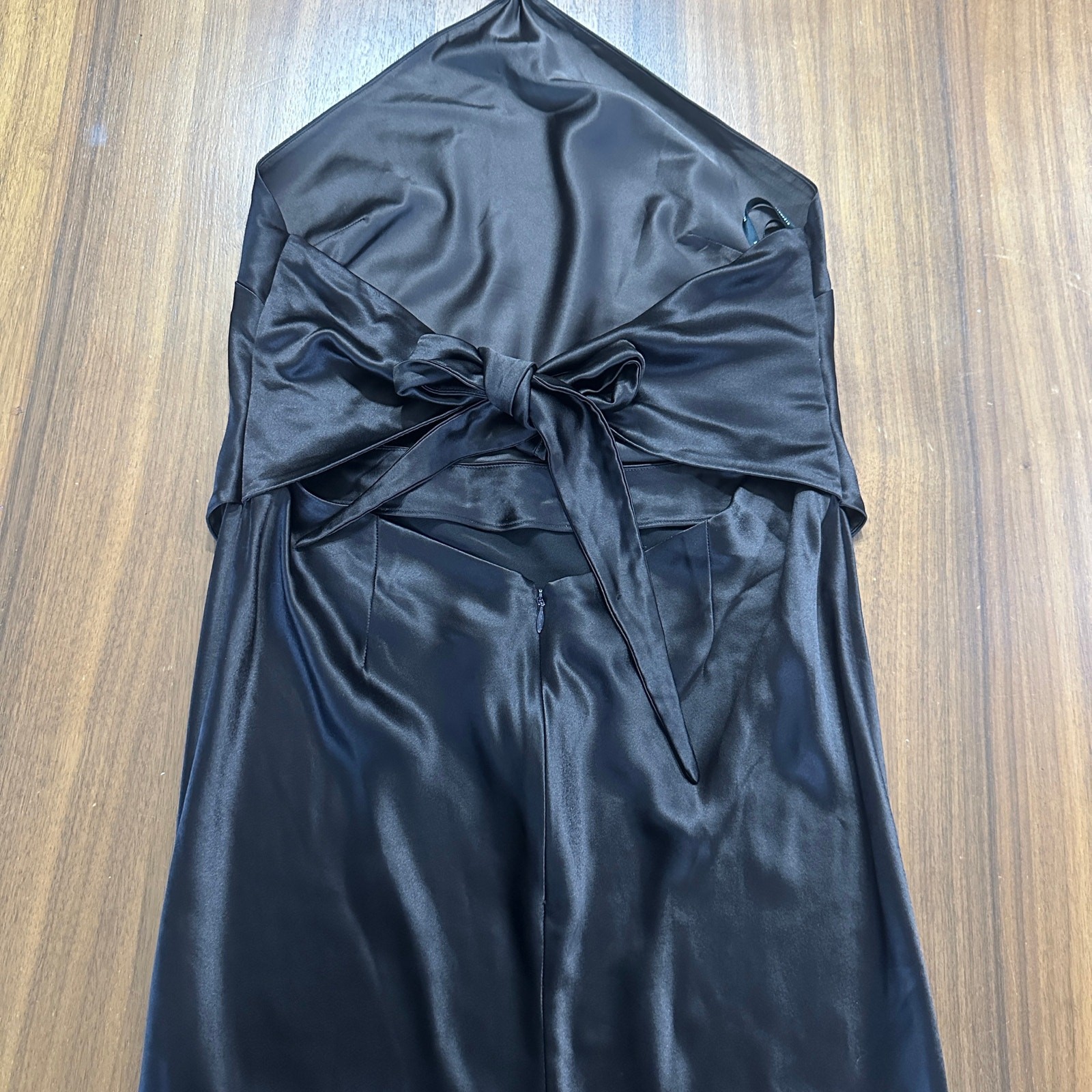 Retrofete Ester Brown Satin Tie Back Sheath Formal Dress, Prom Wedding Guest L