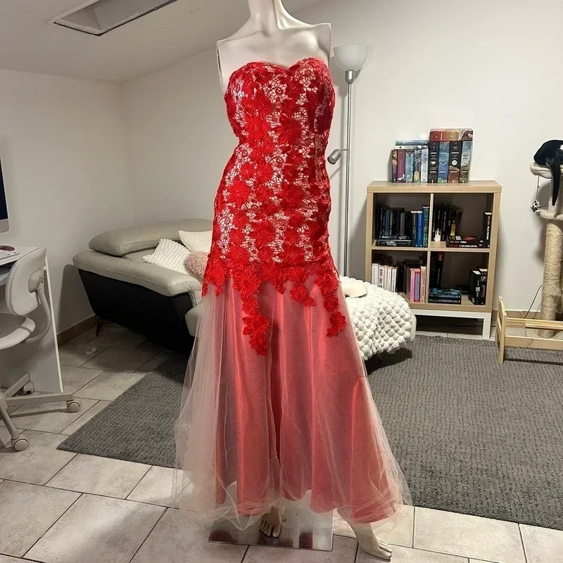 Vintage Long Corset Corset Red Lace Tulle Elegant Ceremony Dress Women S