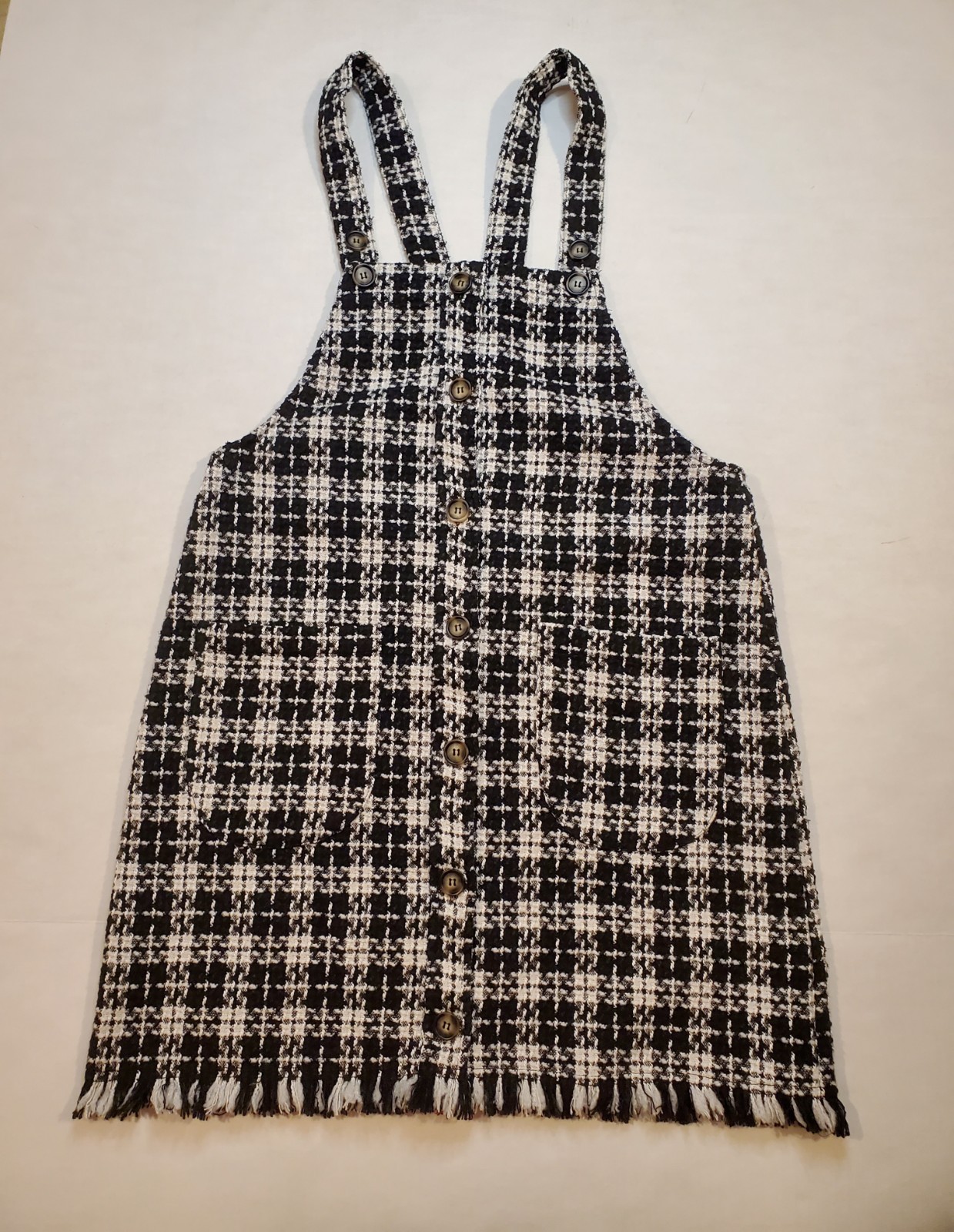 Kori Size Large Button Up Tweed Sleeveless Plaid Fringe Fall Dress Pockets