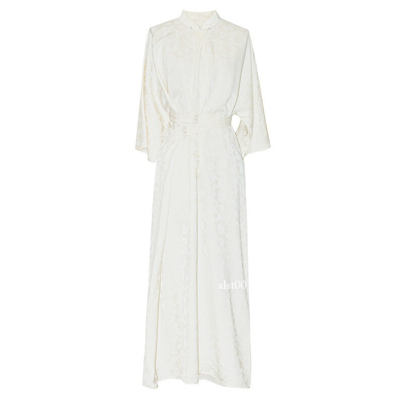 Retro Chinese Style Zen Design Womens Stand Collar 3/4 Sleeve Long Dresses Qipao