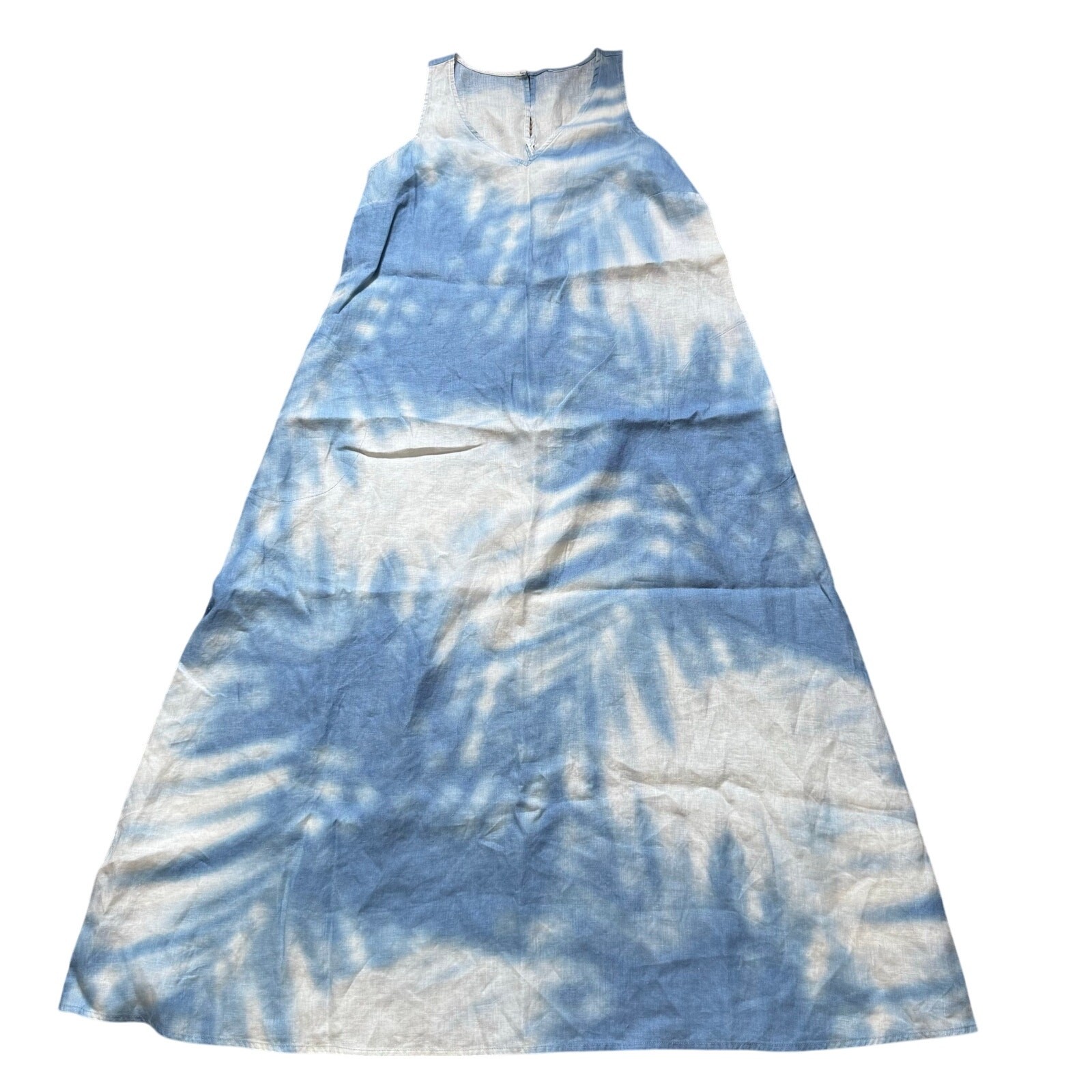 J Jill Love Linen A Line Blue White Beach Tie Dye Maxi w/ Pockets Women Dress