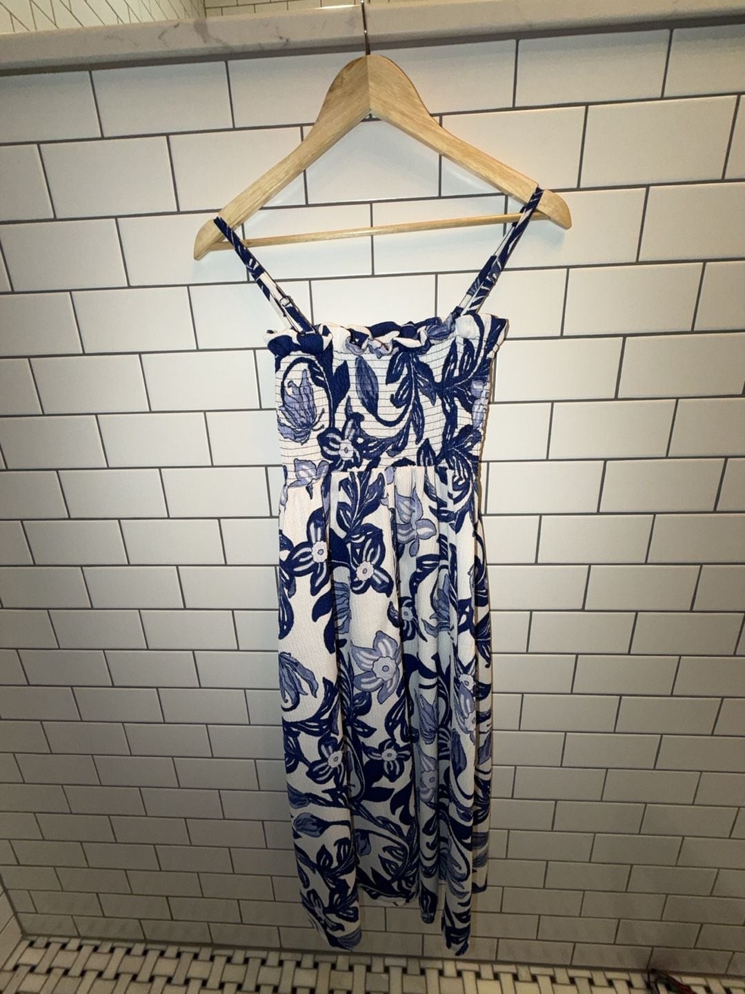 H&M Floral Print Smocked Bodice Midi Sundress