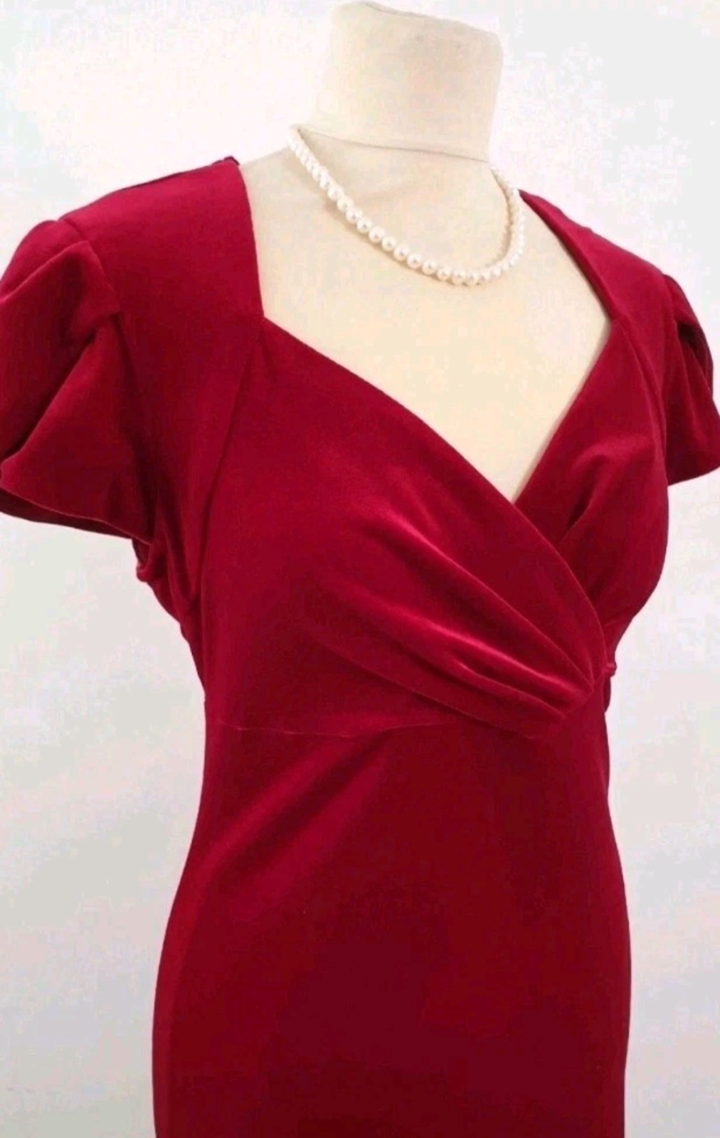 M&S Vintage 1940s 1950s Style Red Velvet Wedding Guest Dress Size 8 Sweetheart