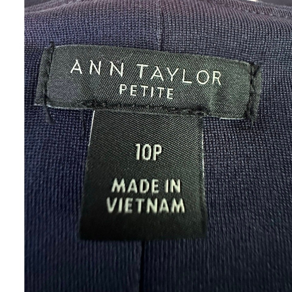 Ann Taylor Seashell Wrap Dress 10P Petite Navy Blue White Nautical Coastal