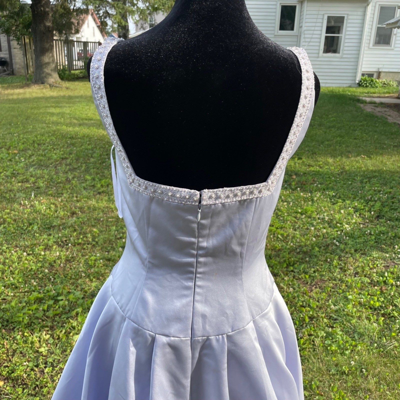 Vtg 90s B2 Dress Regency Beaded Lilac Purple Long Formal Basque Waist Satin 8