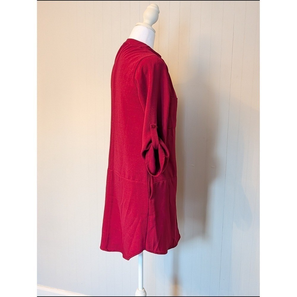 LUSH Split-Neck Cranberry Tunic Shirt Dress w/Pockets Size XS