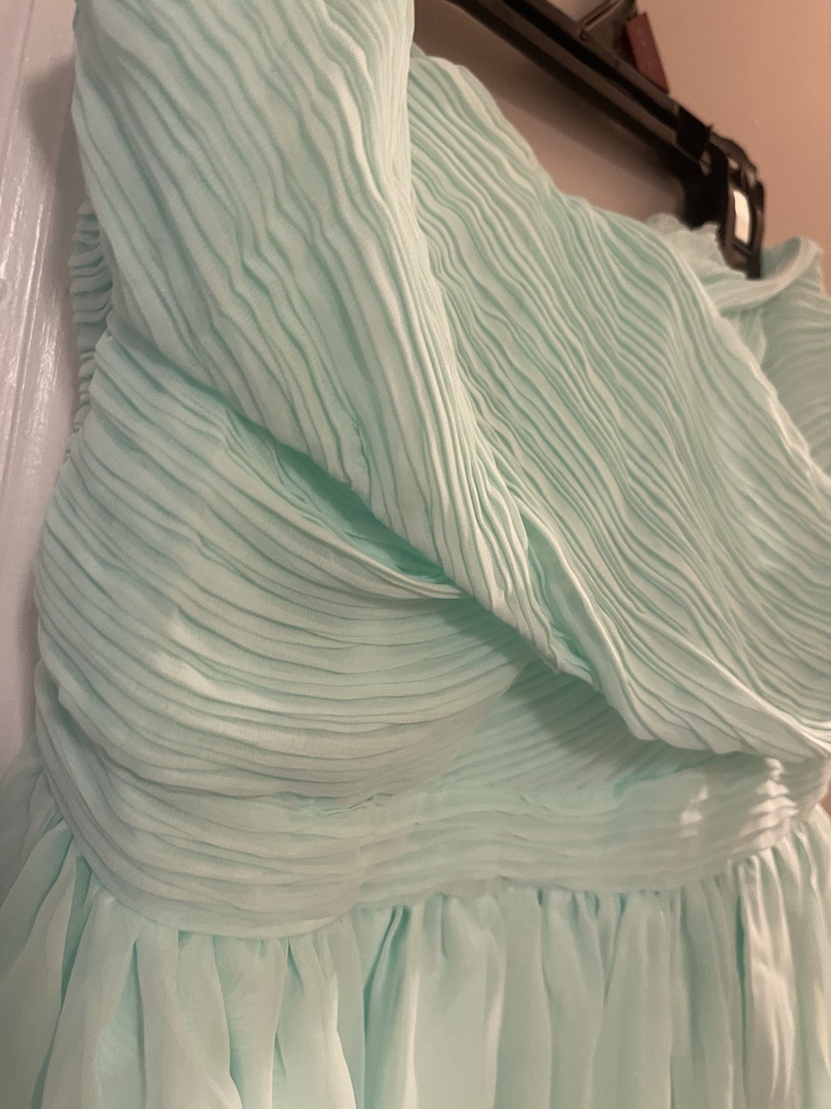 Tevolio Mint Green Solid Chiffon Strapless Sweetheart Mini Dress Lined 4