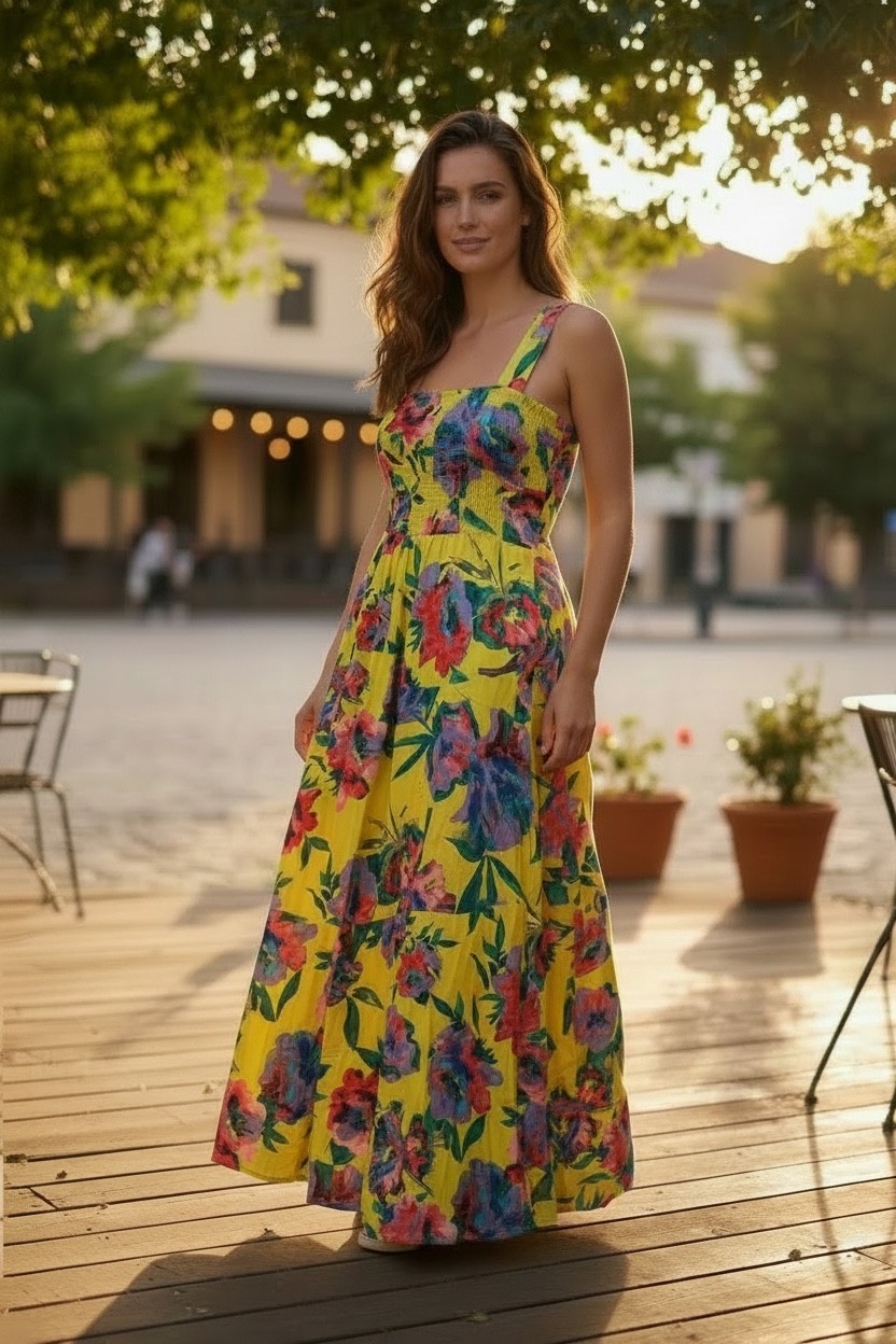 NWT Vince Camuto Floral Maxi Tiered Dress with Smocked Back, Size 1X