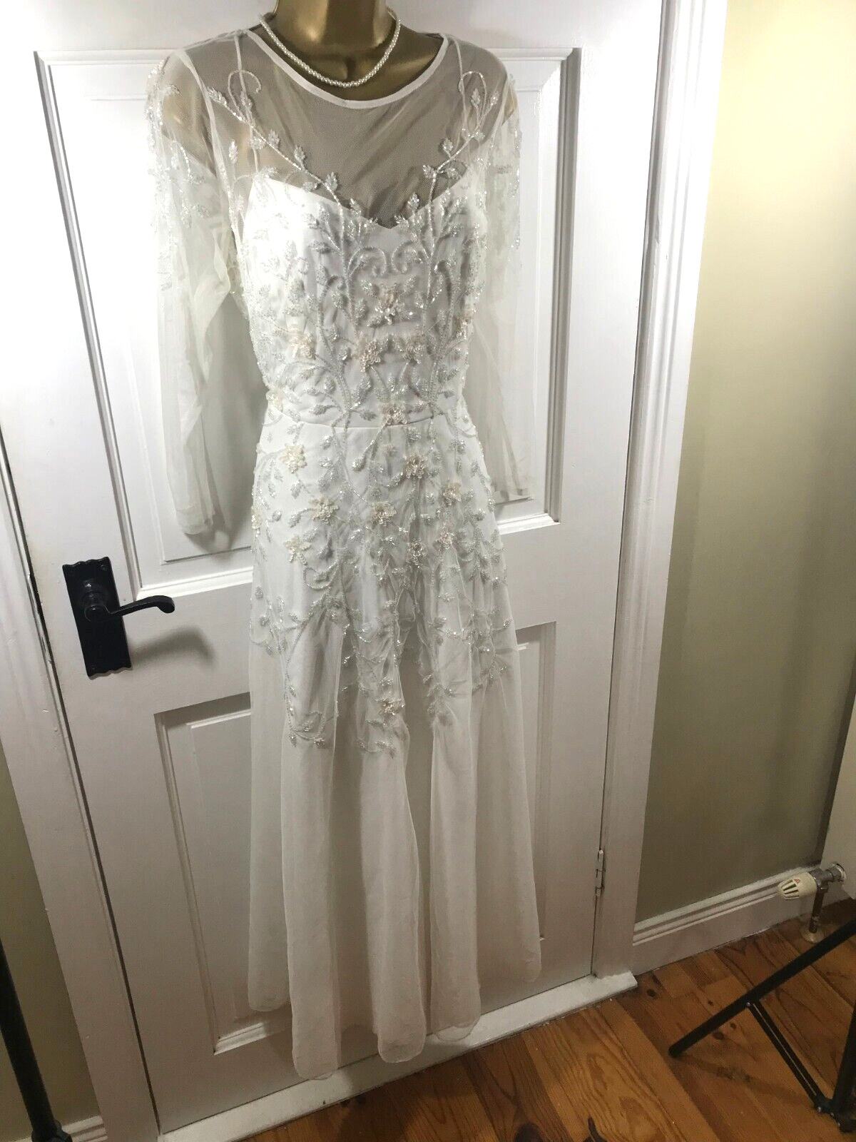 Joanna Hope White Beaded Lined MAXI Wedding Dress, UK 14, Good Condition