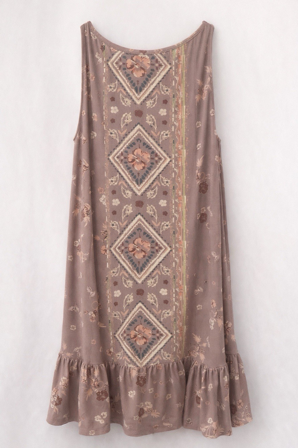 Easel LA Tunic Dress Small Stretch Poly Spandex Floral Ruffle Hem Boho