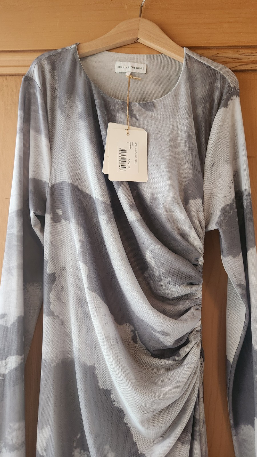 Scanlan Theodore Mesh Cloud Print Dress in grey, BNWT, RRP $650