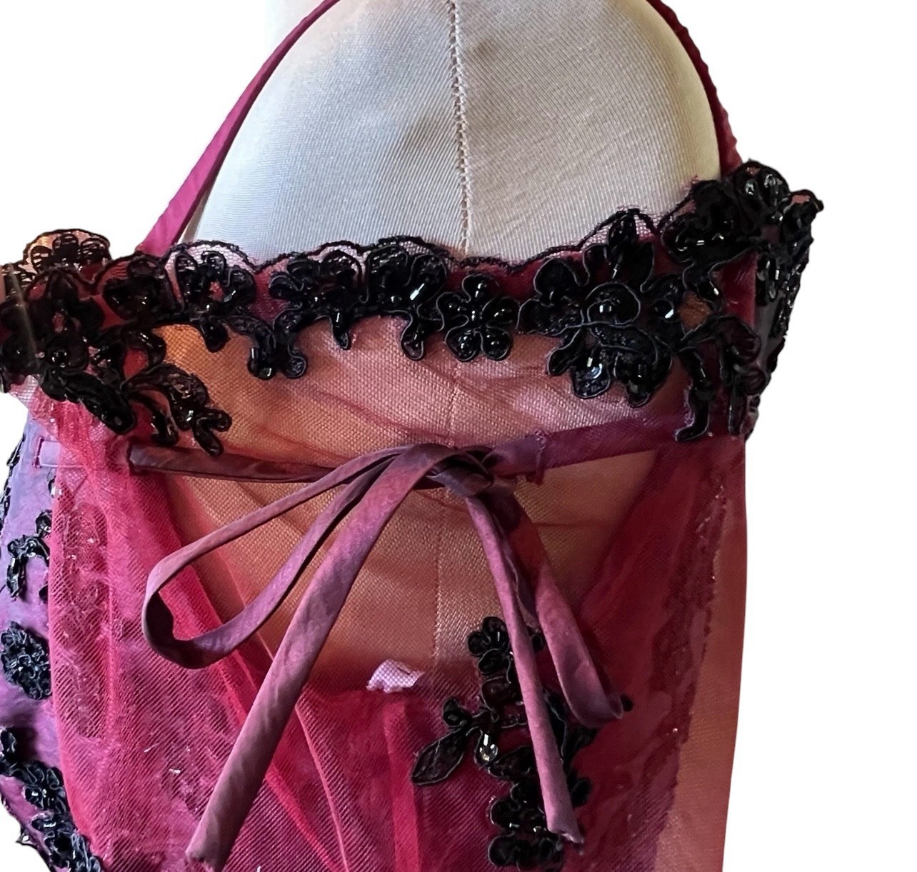 LaBelle Fashions Formal Gown Size 14 Wine Black Lace Whimsigoth Goth Romantic